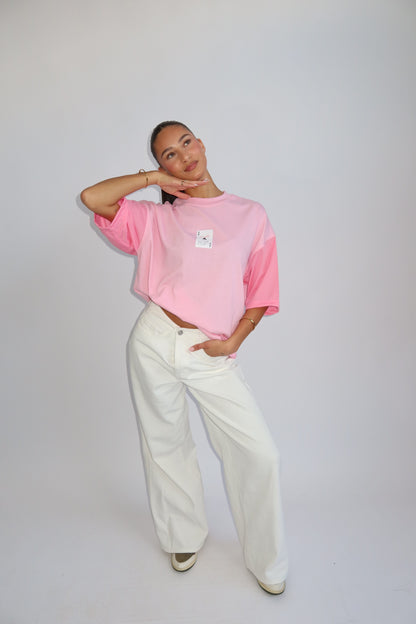 Priority oversized tee with jersey sleeves – pink