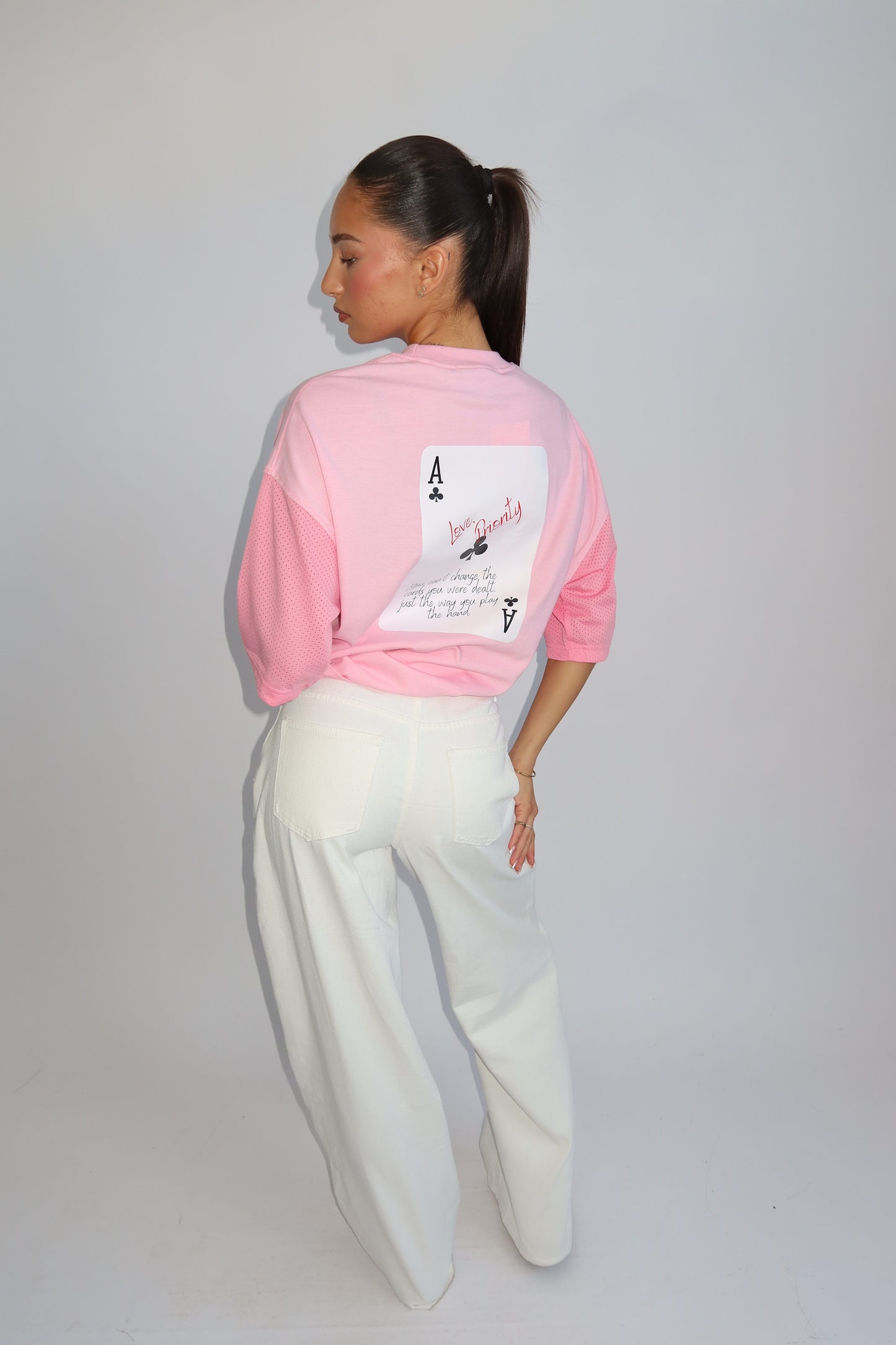 Priority oversized tee with jersey sleeves – pink