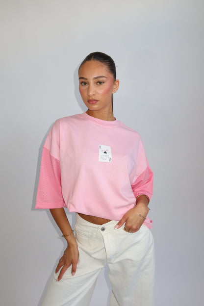 Priority oversized tee with jersey sleeves – pink