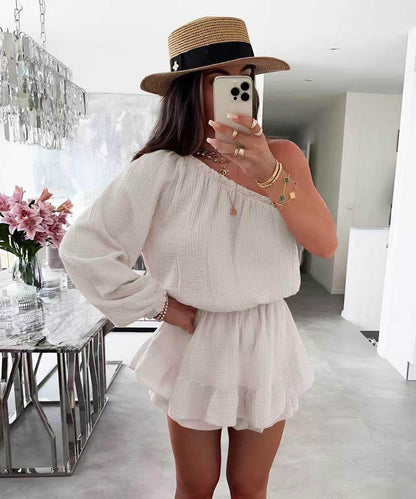 One shoulder playsuit - beige