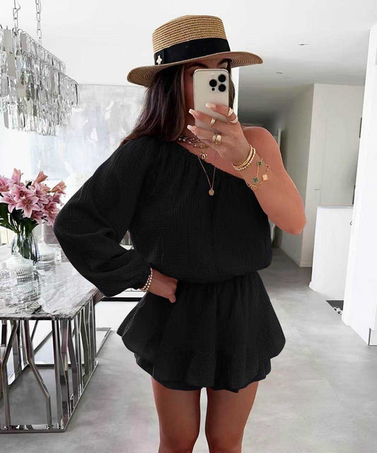 One shoulder playsuit - zwart