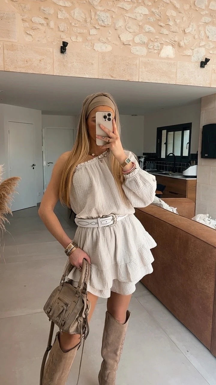 One shoulder playsuit - beige