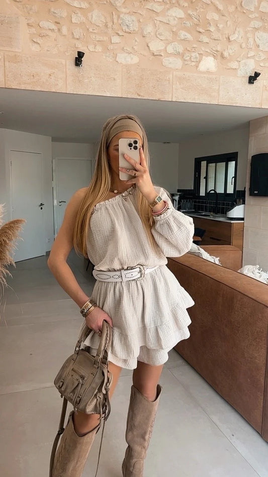 One shoulder playsuit - beige