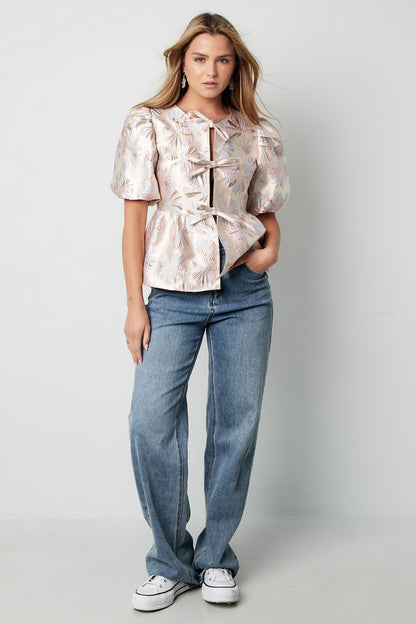 Top korte mouw met bloemenprint - champagne