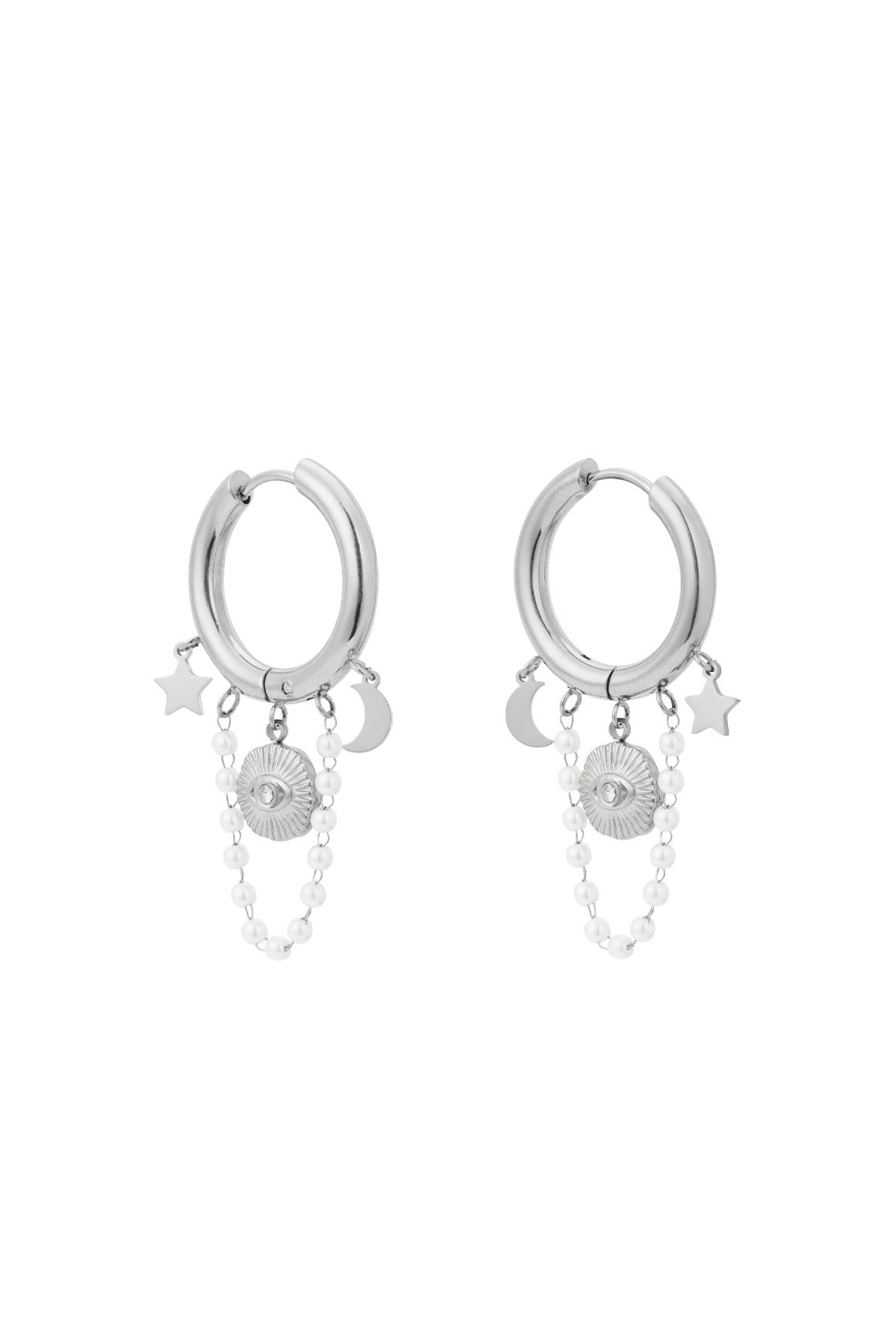 Parel maan oorbellen - zilver