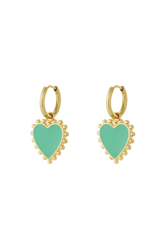Funky hart oorbellen- green goud