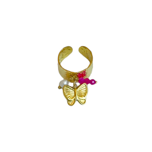 Ring met vlinder bedel  - goud