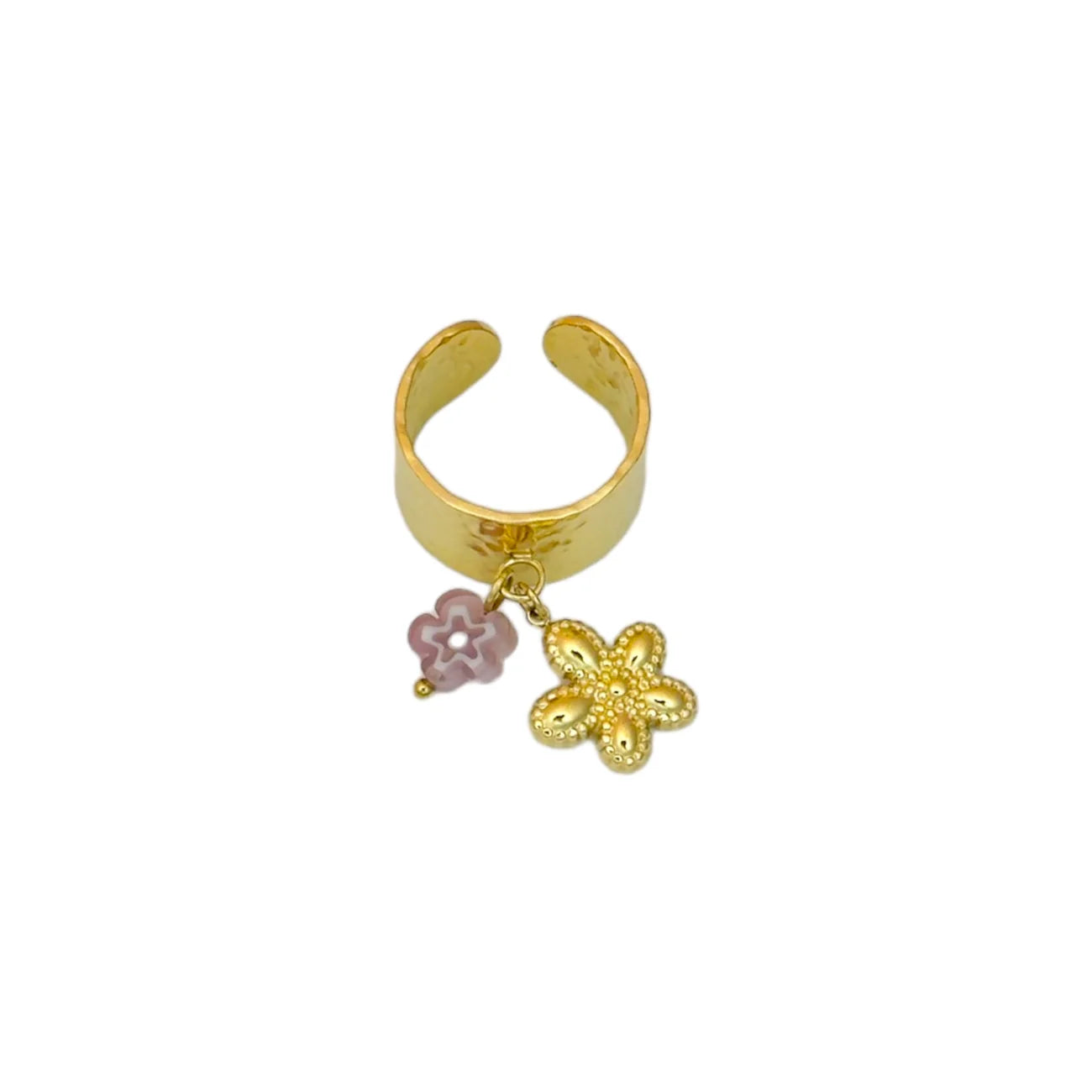 Ring met bloem bedel - goud