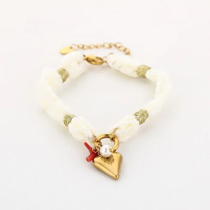 Stof armband met hart - wit