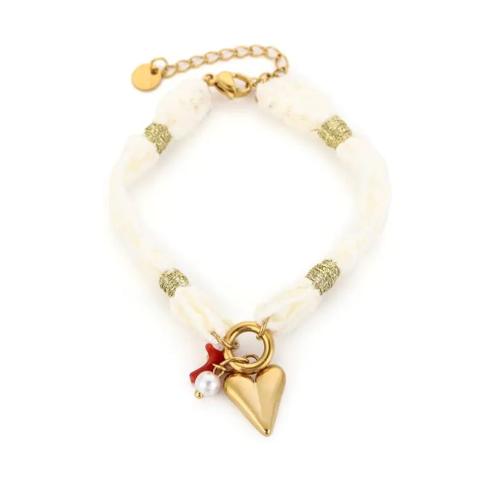 Stof armband met hart - wit