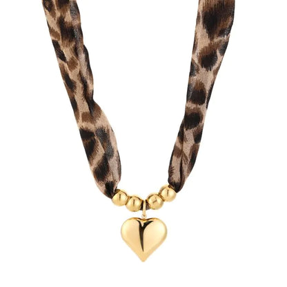 Panter met hart stof ketting - goud