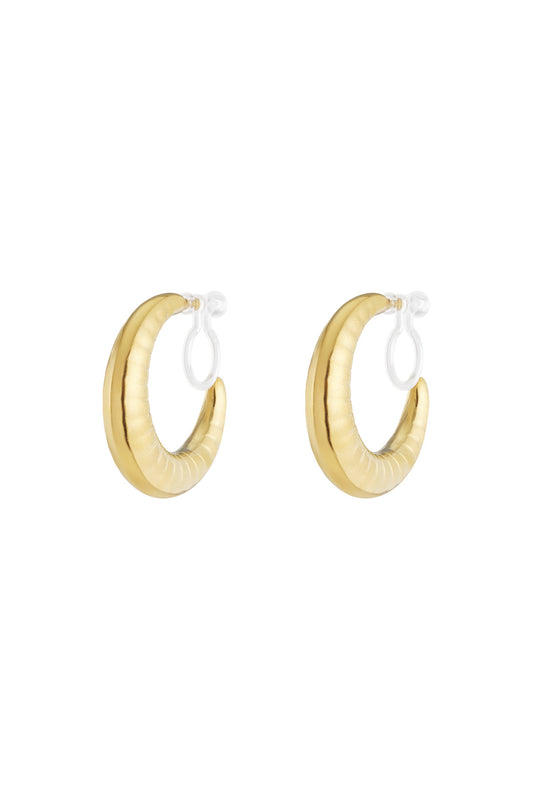 Stoere hoepelclip oorbellen - goud
