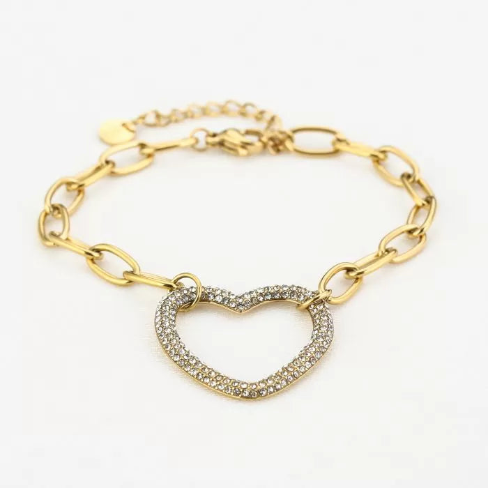 Strass hart armband - goud