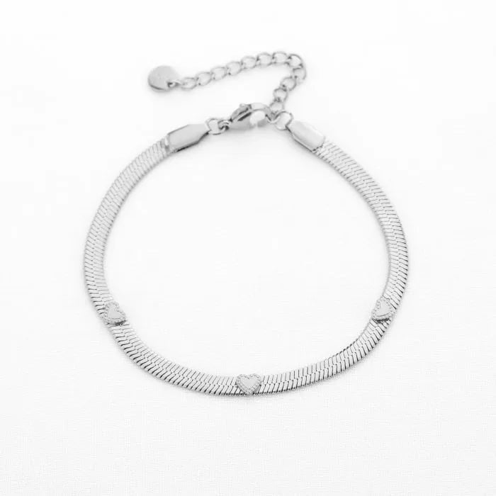 Snake armband met hartjes - zilver