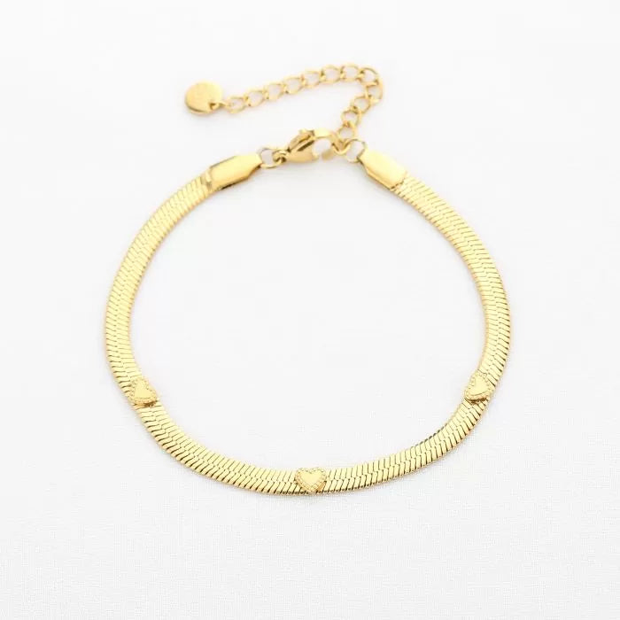 Snake armband met hartjes  - goud